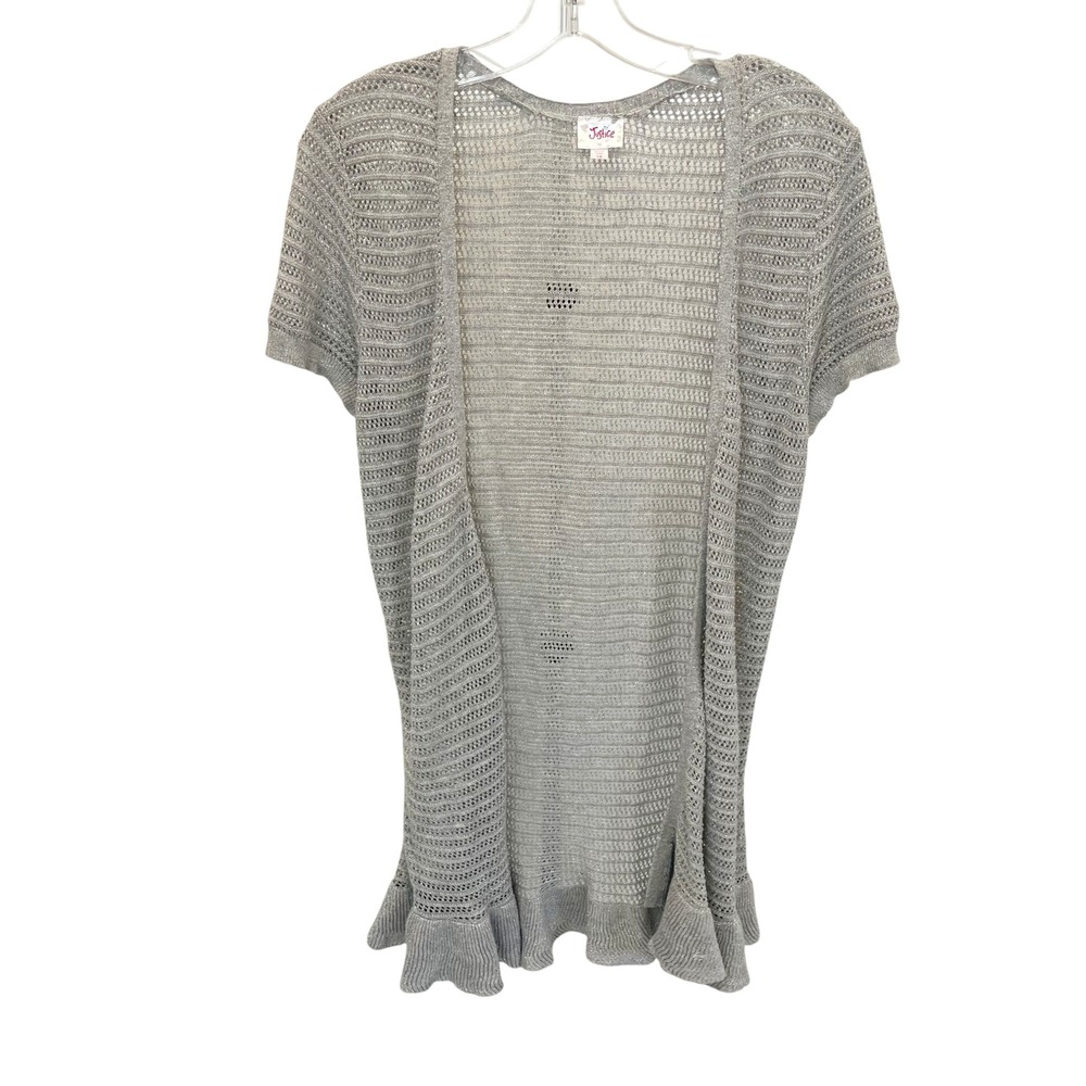 Y2K Justice Silver Metallic Shimmer Open Knit Cardigan Kids 18 Fits Womens XS/S